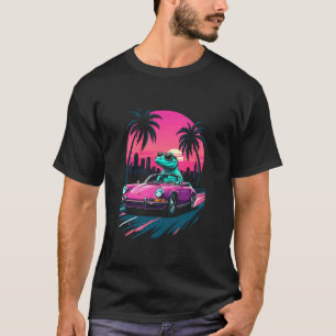 Camiseta Lagarto Retro em Carro Rosa - Iguana Vibrante de M