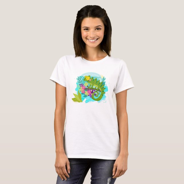 Camiseta Lagarto tropical com flores (Frente Completa)