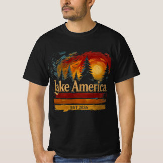 Camiseta Lago América Pôr do Sol Vintage Homens Mulheres