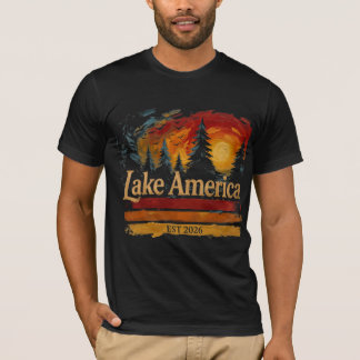 Camiseta Lago América Pôr do Sol Vintage Homens Mulheres