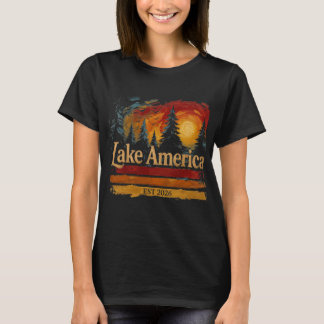 Camiseta Lago América Pôr do Sol Vintage Homens Mulheres