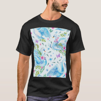 Camiseta Lago cisne, padrão sem costura aguado de cor d'águ