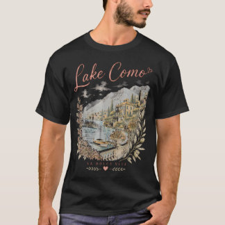 Camiseta Lago de Como Itália Floral de Viagem Italiano Vint