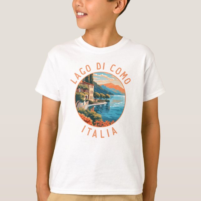 Camiseta Lago de Como Italia Viagem Art Vintage (Frente)