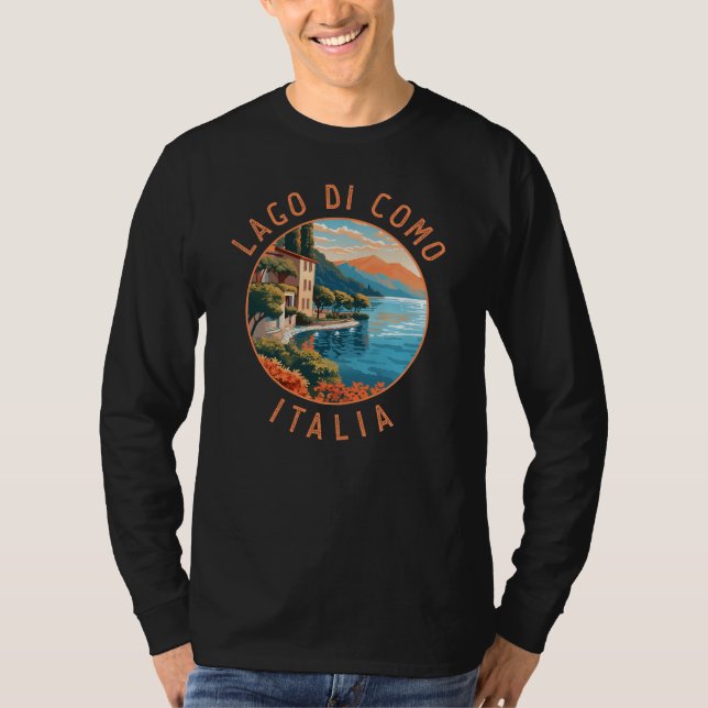 Camiseta Lago de Como Italia Viagem Art Vintage (Frente)