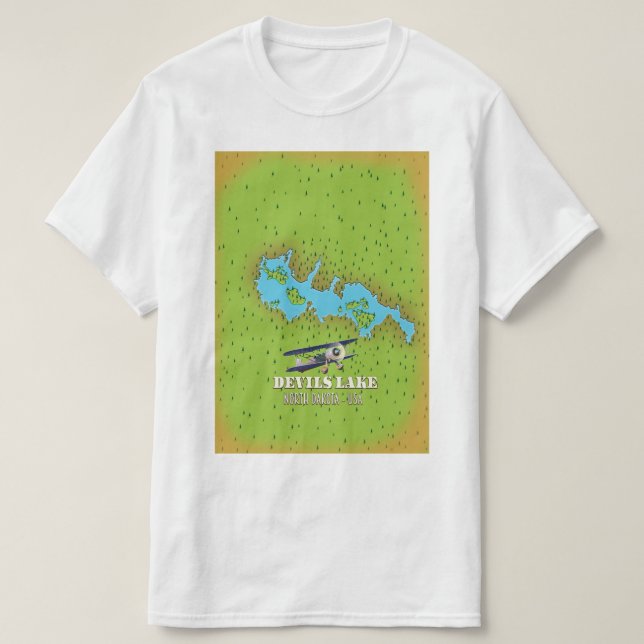 Camiseta Lago Devi's Dakota do Norte EUA mapa (Frente do Design)