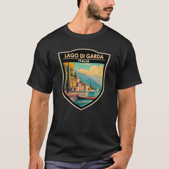 Camiseta Lago di Garda Italia Viagem Art Vintage (Frente)