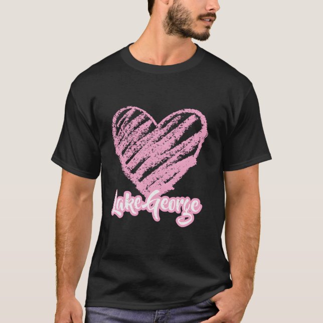 Camiseta Lago George New York Vacation Love Pink Heart (Frente)