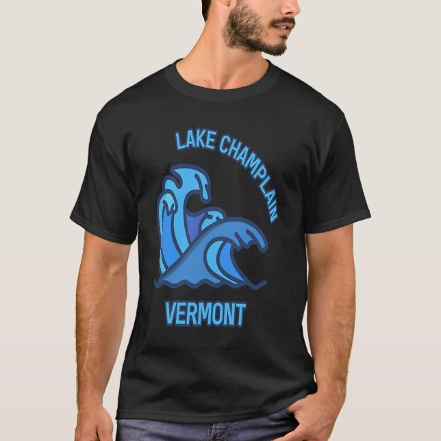 Camiseta Lago Graphic Champlain Vermont Pocket Wave Souveni (Frente)