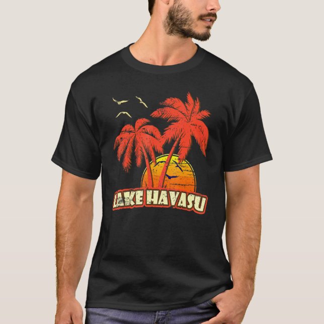 Camiseta Lago Havasu Summer Palm Trees 80s Beach Sunset (Frente)