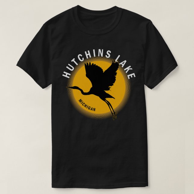 Camiseta Lago Hutchins em Michigan Heron Sunrise (Frente do Design)