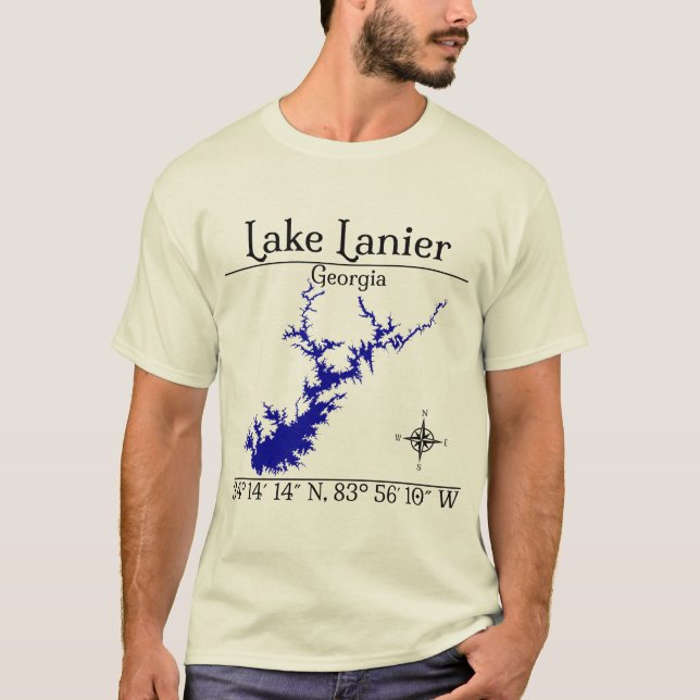 Camiseta Lago Lanier Coordenadas do Compasso da Geórgia (Frente)