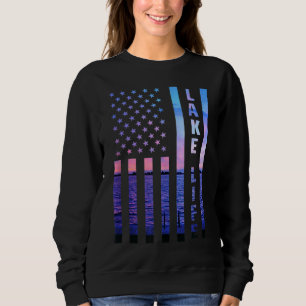 Camiseta Lago Life American Flag Dock Sunset Wakeboarder Po