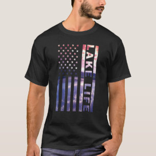 Camiseta Lago Life American Flag Dock Sunset Wakeboarder Po