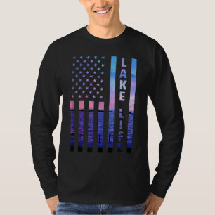 Camiseta Lago Life American Flag Dock Sunset Wakeboarder Po