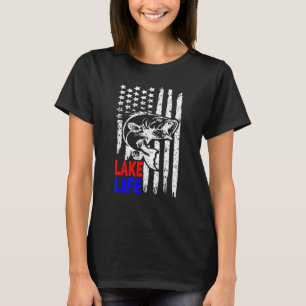 Camiseta Lago Life Bass Pesca Bandeira Americana Pesca com 