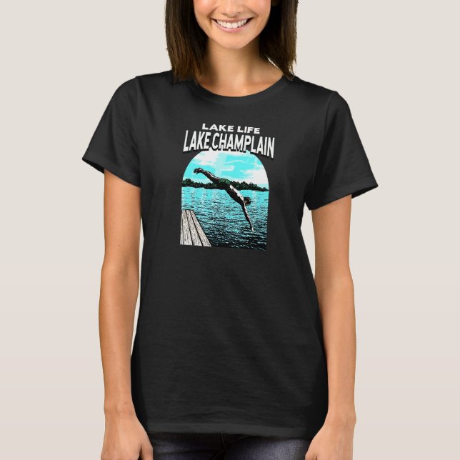 Camiseta Lago Life Champlain Natação em Nova Iorque Swimmer (Frente)
