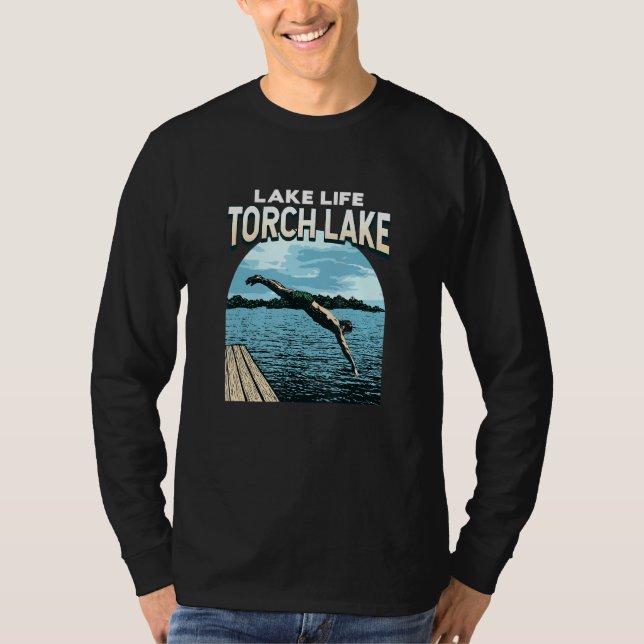 Camiseta Lago Life Torch Natação em Michigan Swimmer Swi (Frente)