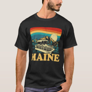 Camiseta Lago Maine Vintage Retro Sunset Pontoon Boat