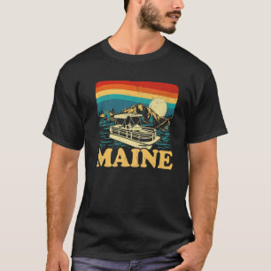 Camiseta Lago Maine Vintage Retro Sunset Pontoon Boat