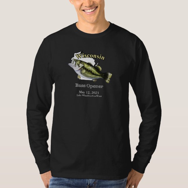 Camiseta Lago Personalizado/Data em Wisconsin Aberto Escuro (Frente)