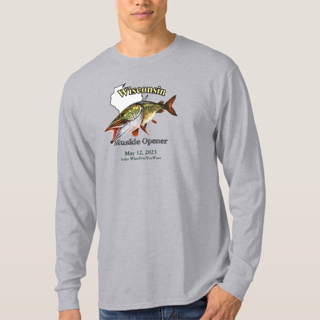 Camiseta Lago Personalizado/Data em Wisconsin Muskie Opener (Frente)