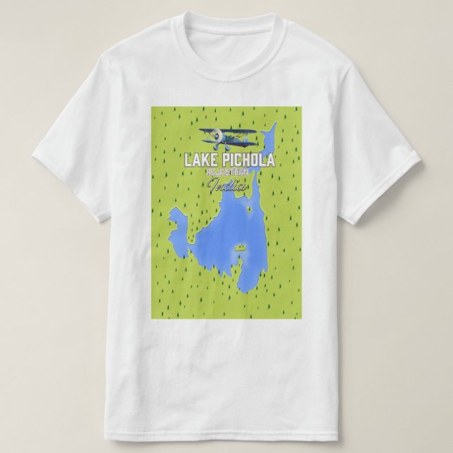 Camiseta lago Pichola, Índia mapa de pôster de viagem. (Frente do Design)