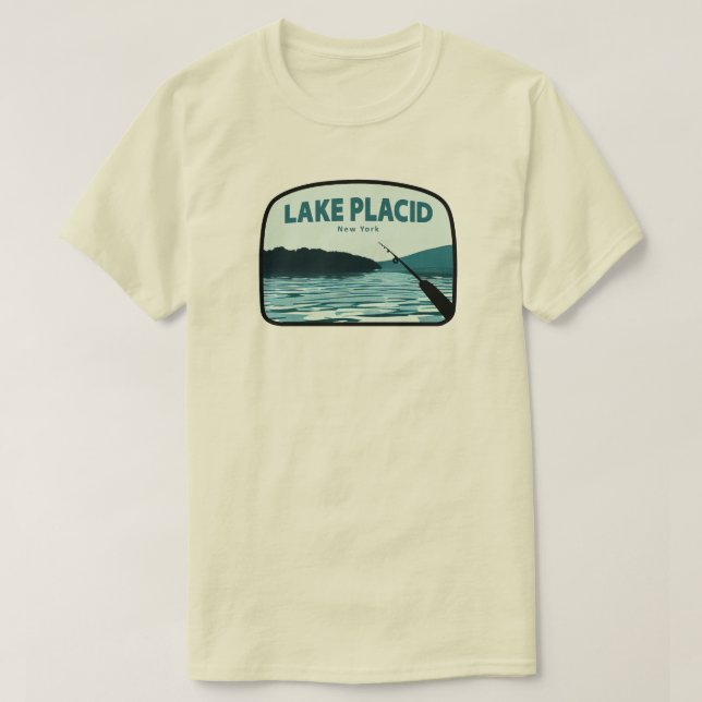 Camiseta Lago Plácido, Nova Iorque, Rod de Pesca (Frente do Design)