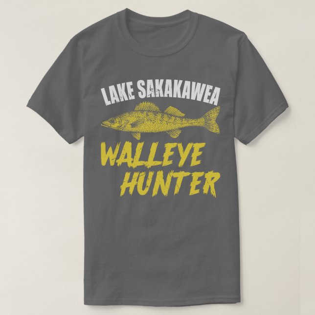Camiseta Lago Sakakawea Walleye Hunter (Frente do Design)