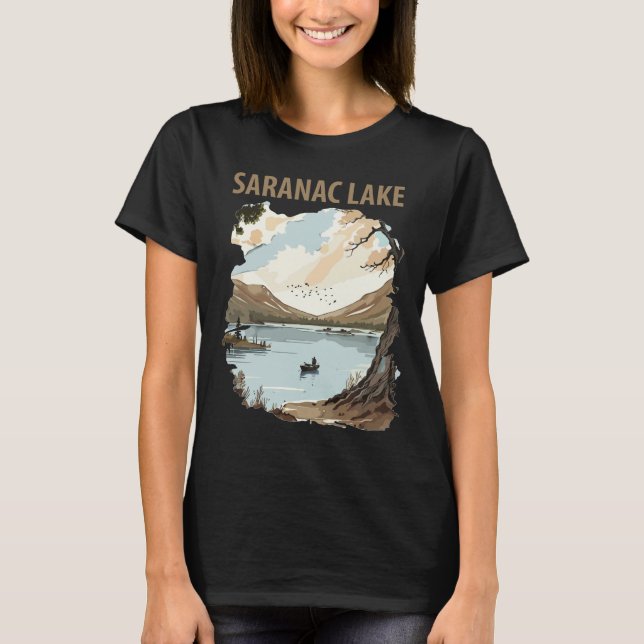 Camiseta Lago Saranac NY Adirondack Viagem Retro (Frente)
