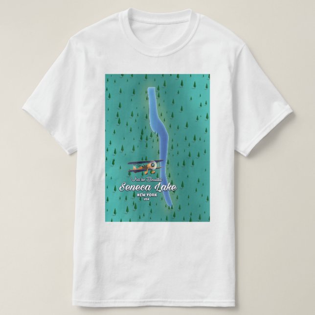 Camiseta Lago Seneca, mapa do lago NYC (Frente do Design)
