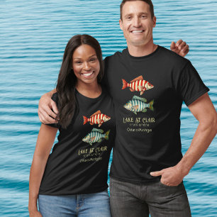 Camiseta Lago St. Clair Ontário Michigan náutico peixe