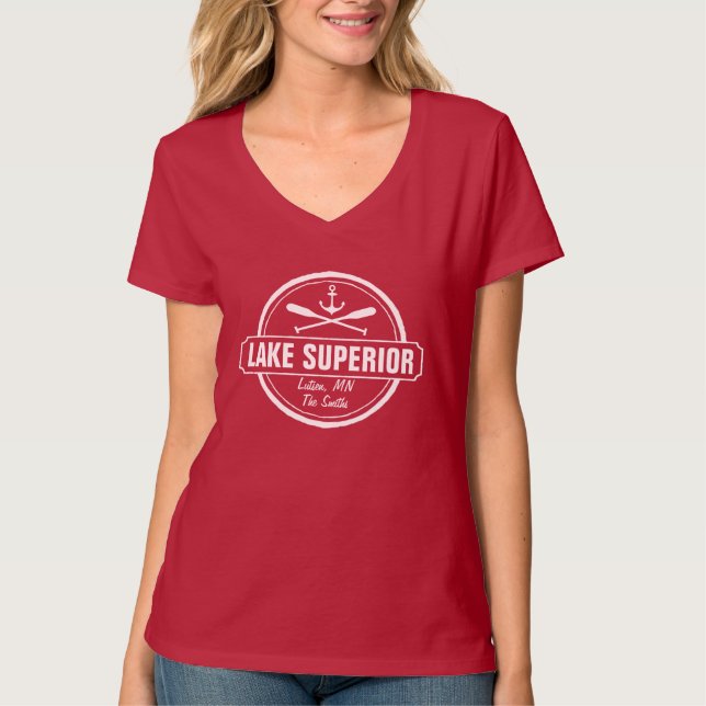 Camiseta Lago Superior, cidade personalizada, nome, âncora, (Frente)