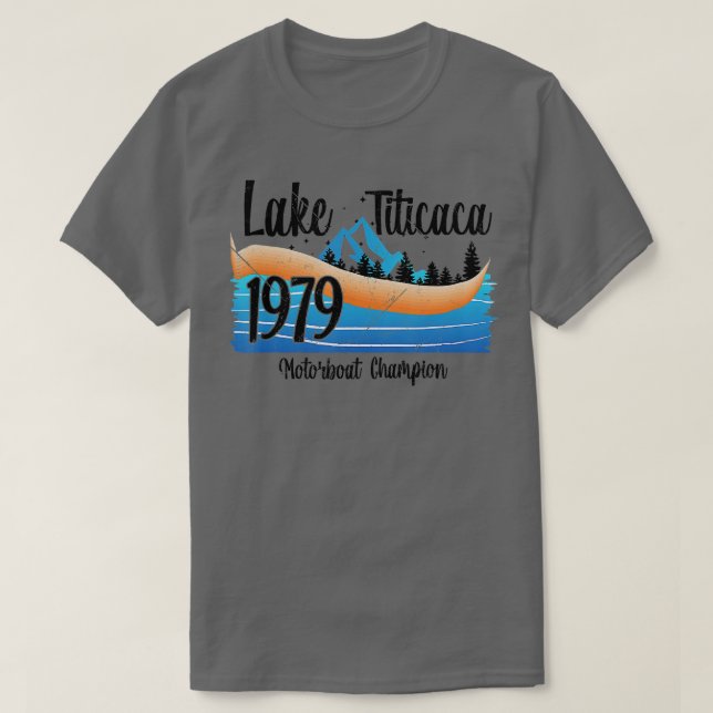 Camiseta Lago Titicaca Barco Vintage, 1979 (Frente do Design)
