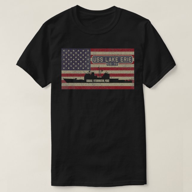 Camiseta Lago USS Erie CG70 Navio cruzador bandeira america (Frente do Design)