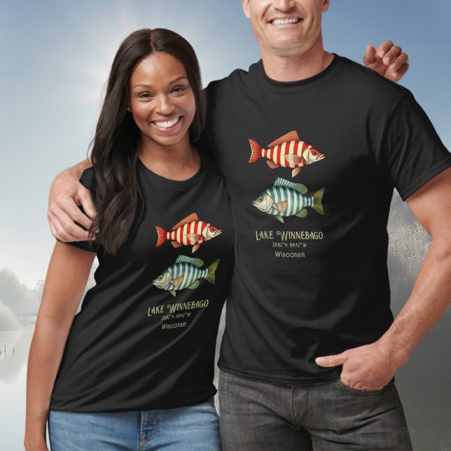 Camiseta Lago Winnebago, peixes náuticos do Wisconsin (Criador carregado)