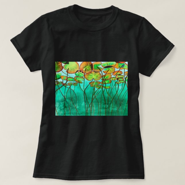 Camiseta lagoa verde serena com lilypads (Frente do Design)