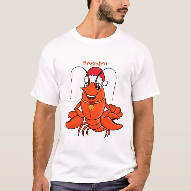 Camiseta Lagosta feliz e bonita vestindo o desenho animado  (Frente)