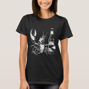 Camiseta Lagosta Lagostim Segurando Garrafa de Cerveja Engr