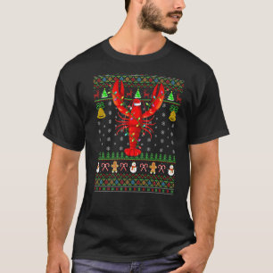 Camiseta Lagosta Peixe Natal Chapéu de Papai Noel Lagosta