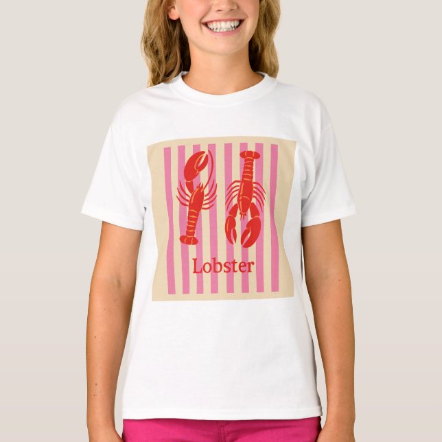 Camiseta Lagosta Pop Crustáceos em Listras de Bala (Frente)