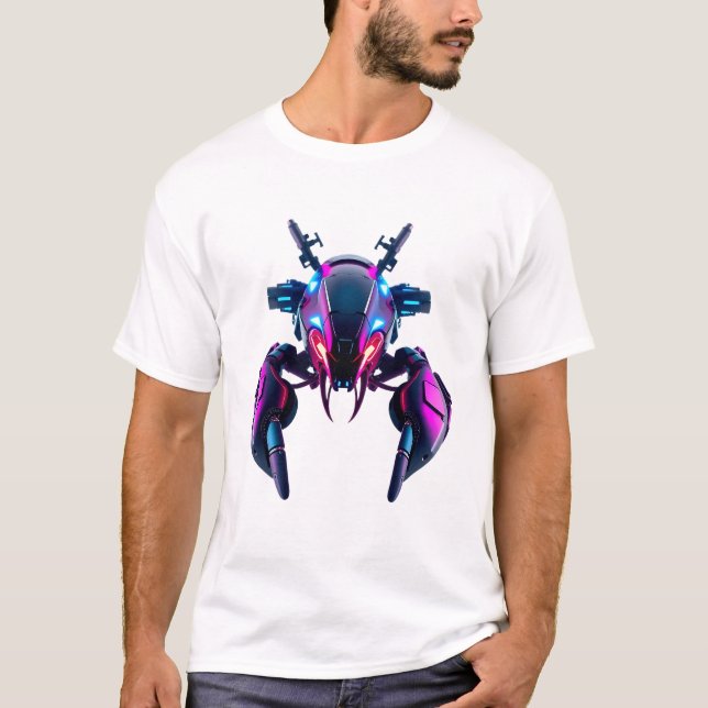 Camiseta Lagosta Robótica Face Neon Art (Frente)