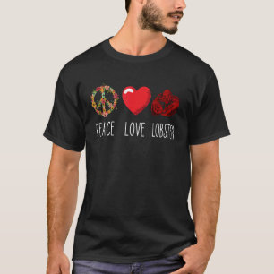Camiseta Lagosta Vermelha Adora Paz Coração Marisco Peitos