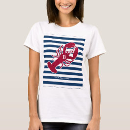 Camiseta Lagosta Vermelha Náutica Monograma Blue Stripe