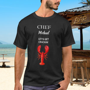 Camiseta Lagosta-vermelha-preta cozinheira-cozinheira-cozin