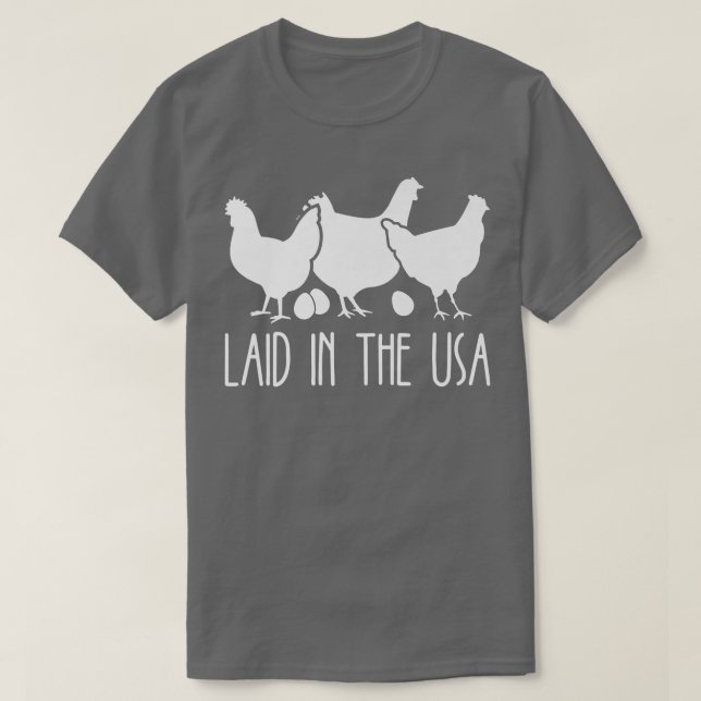 Camiseta Laid In USA Funny Chicken Farmer (Frente do Design)