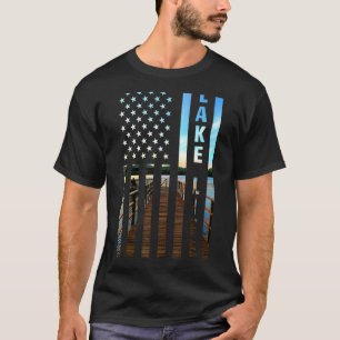 Camiseta Lake Life American Flag Dock Sunset Power Boat Wak