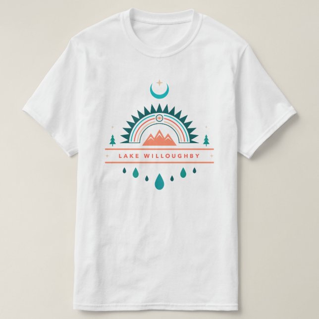 Camiseta LAKE WILLOUGHBY boho rainbow moon (Frente do Design)