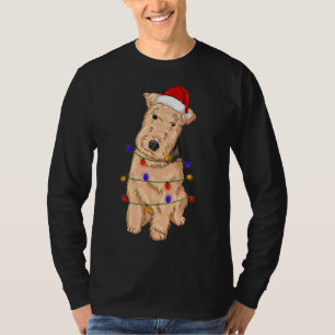 Camiseta Lakeland Terrier Cachorro Vestindo Luzes de Natal