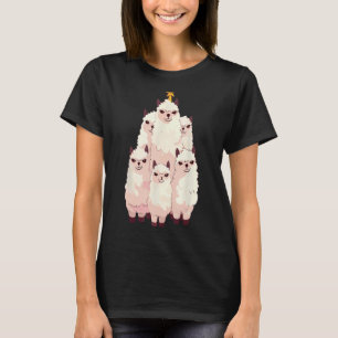 Camiseta lama árvore de Natal ilumina animais alpacos amant